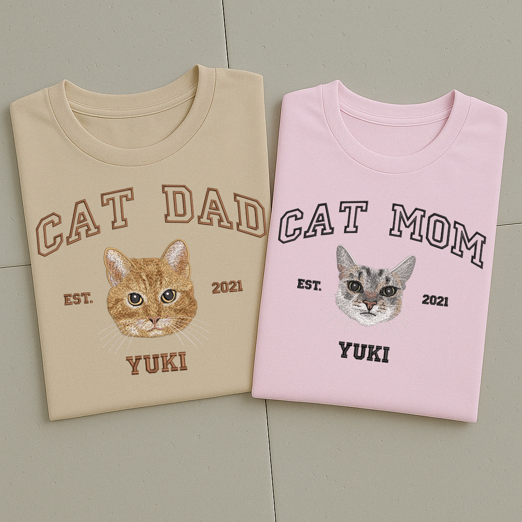 CAT MOM / CAT DAD - Koszulka z podobizną twojego pupila i napisem