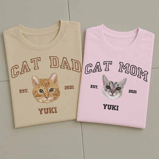 CAT MOM / CAT DAD - Koszulka z podobizną twojego pupila i napisem